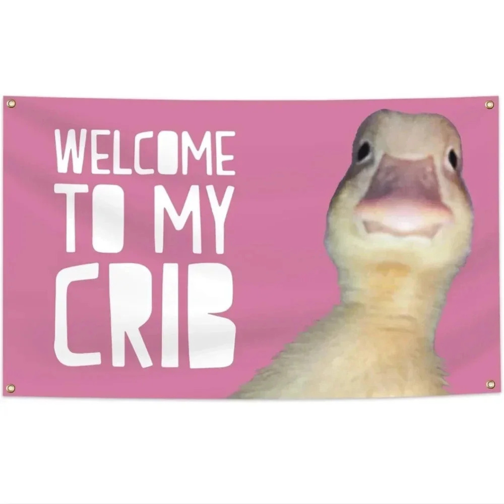 Welcome to My Crib Funny Flag 3x5Ft Wall Flag with 4 Brass Grommets for Bedroom